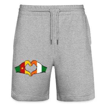 Kamerun Elfenbeinküste Flagge Herz - Stanley/Stella Unisex Bio Joggingshorts Trainer  - Grau meliert - Vorne - Nik (191cm) & Marisol (170cm)