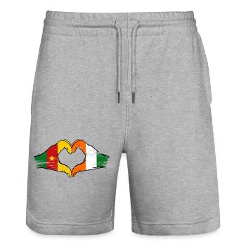 Kamerun Elfenbeinküste Flagge Herz used - Stanley/Stella Unisex Bio Joggingshorts Trainer  - Grau meliert - Vorne - Nik (191cm) & Marisol (170cm)
