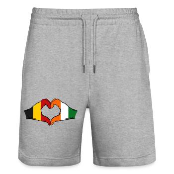 Drapeau de la Belgique Côte d’Ivoire Mains en forme de cœur - Short de jogging bio TRAINER Stanley/Stella unisexe - gris chiné - Devant - Nik (191cm) & Marisol (170cm)