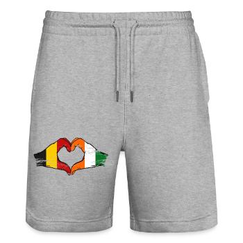 Drapeau de la Belgique Côte d’Ivoire Mains en forme de cœur - Short de jogging bio TRAINER Stanley/Stella unisexe - gris chiné - Devant - Nik (191cm) & Marisol (170cm)