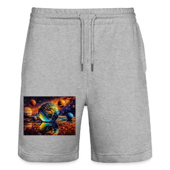 Earth in Space Mirror - Stanley/Stella Trainer Unisex Organic Jogging Shorts - heather grey - Front - Nik (191cm) & Marisol (170cm)