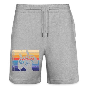 Level-Gamer-Controller - Stanley/Stella Unisex Bio Joggingshorts Trainer  - Grau meliert - Vorne - Nik (191cm) & Marisol (170cm)