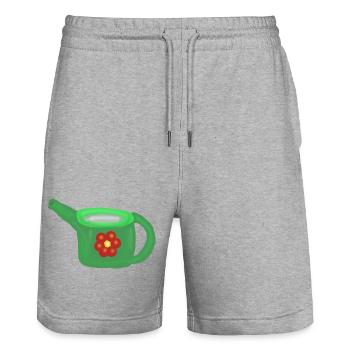 Green watering can with red flower - Stanley/Stella Trainer Unisex Organic Jogging Shorts - heather grey - Front - Nik (191cm) & Marisol (170cm)