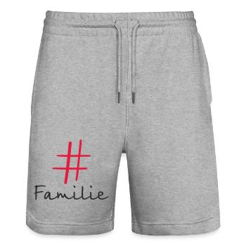 #Familie – Modernes Hashtag Textdesign - Stanley/Stella Unisex Bio Joggingshorts Trainer  - Grau meliert - Vorne - Nik (191cm) & Marisol (170cm)