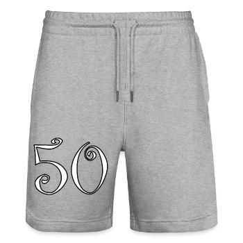 50. 50 JAHRE. 50-JÄHRIGES JUBILÄUM. 50-JÄHRIGES JUBILÄUM. - Stanley/Stella Unisex Bio Joggingshorts Trainer  - Grau meliert - Vorne - Nik (191cm) & Marisol (170cm)