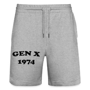 Gen X 1974 Vintage Style - Stanley/Stella Trainer Unisex Organic Jogging Shorts - heather grey - Front - Nik (191cm) & Marisol (170cm)