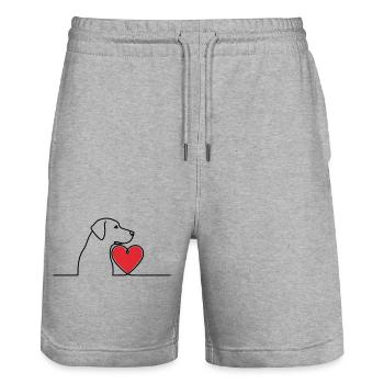 Labrador Herz Hund Line Art - Stanley/Stella Unisex Bio Joggingshorts Trainer  - Grau meliert - Vorne - Nik (191cm) & Marisol (170cm)