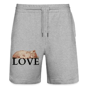 Sleeping Cat LOVE – Cozy Katzenliebe - Short de jogging bio TRAINER Stanley/Stella unisexe - gris chiné - Devant - Nik (191cm) & Marisol (170cm)