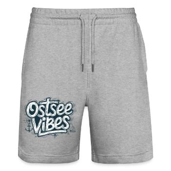  Ostsee Vibes Maritimes Ostsee Motiv Anker - Stanley/Stella Unisex Bio Joggingshorts Trainer  - Grau meliert - Vorne - Nik (191cm) & Marisol (170cm)