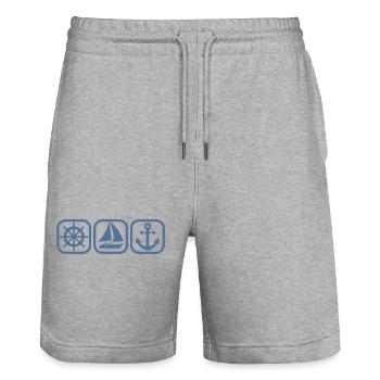 Navigateur Plaisancier Capitaine Voilier Ancre Voile - Short de jogging bio TRAINER Stanley/Stella unisexe - gris chiné - Devant - Nik (191cm) & Marisol (170cm)