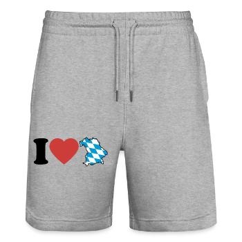 J’aime la Bavière | Cœur avec carte bleu-blanc - Short de jogging bio TRAINER Stanley/Stella unisexe - gris chiné - Devant - Nik (191cm) & Marisol (170cm)