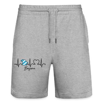 Bayern Landkarte mit Herzkurve | EKG | Puls - Stanley/Stella Unisex Bio Joggingshorts Trainer  - Grau meliert - Vorne - Nik (191cm) & Marisol (170cm)