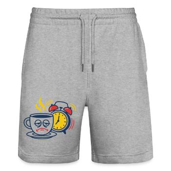Müder Kaffee & Wecker–Lustiges Morgenmuffel Motiv - Short de jogging bio TRAINER Stanley/Stella unisexe - gris chiné - Devant - Nik (191cm) & Marisol (170cm)
