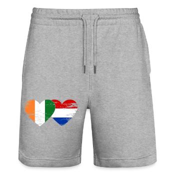 Côte d'Ivoire Holland flag used - Stanley/Stella Trainer Unisex Organic Jogging Shorts - heather grey - Front - Nik (191cm) & Marisol (170cm)