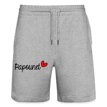 PAPOUNET. PAPA. FÊTE DES PÈRES. BONNE FÊTE PAPA - Short de jogging bio TRAINER Stanley/Stella unisexe - gris chiné - Devant - Nik (191cm) & Marisol (170cm)