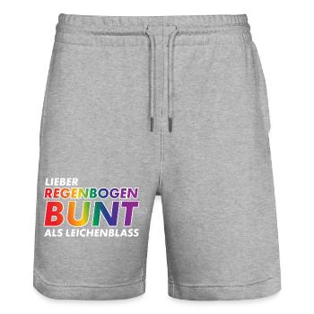 Lieber Regenbogen bunt statt Leichenblass / Gay - Stanley/Stella Unisex Bio Joggingshorts Trainer  - Grau meliert - Vorne - Nik (191cm) & Marisol (170cm)