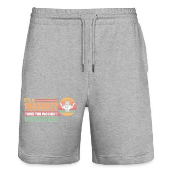 18436572 - Mécaniciens passionnés de voitures à moteur V8 - Short de jogging bio TRAINER Stanley/Stella unisexe - gris chiné - Devant - Nik (191cm) & Marisol (170cm)