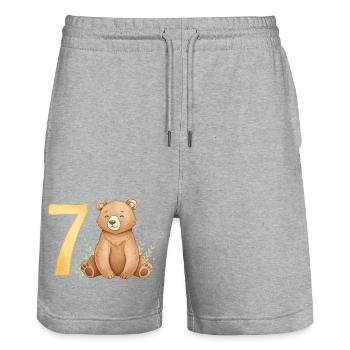 Wasserfarbener Bär mit Sieben - Stanley/Stella Unisex Bio Joggingshorts Trainer  - Grau meliert - Vorne - Nik (191cm) & Marisol (170cm)