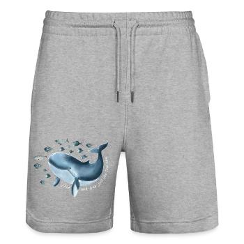 Freiheit für Hope- blauer Wal mit Fischschwarm - Stanley/Stella Unisex Bio Joggingshorts Trainer  - Grau meliert - Vorne - Nik (191cm) & Marisol (170cm)
