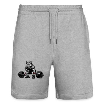 Wolf Deadlift Kraftsport Motiv - Stanley/Stella Unisex Bio Joggingshorts Trainer  - Grau meliert - Vorne - Nik (191cm) & Marisol (170cm)