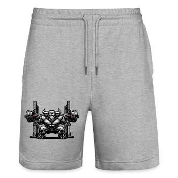 Bull Squat Rack Weight Lifting - Stanley/Stella Trainer Unisex Organic Jogging Shorts - heather grey - Front - Nik (191cm) & Marisol (170cm)