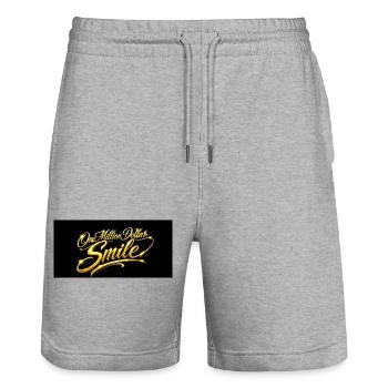 Million Dollar Smile - Stanley/Stella Trainer Unisex Organic Jogging Shorts - heather grey - Front - Nik (191cm) & Marisol (170cm)