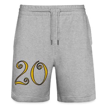 20. 20e ANNIVERSAIRE. ANNIVERSAIRE 20 ANS. 20 ANS. - Short de jogging bio TRAINER Stanley/Stella unisexe - gris chiné - Devant - Nik (191cm) & Marisol (170cm)