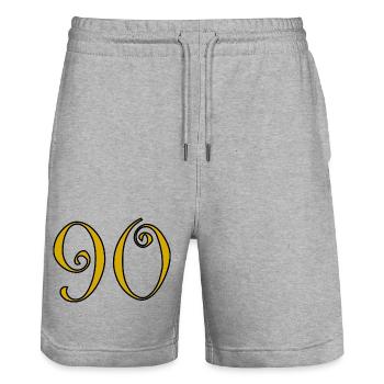 90. 90 JAHRE. 90-JÄHRIGES JUBILÄUM. 90-JÄHRIGES JUBILÄUM. - Stanley/Stella Unisex Bio Joggingshorts Trainer  - Grau meliert - Vorne - Nik (191cm) & Marisol (170cm)