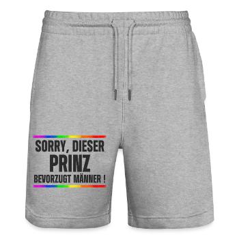 Prinz liebt Männer – Gay Pride, CSD Design Spruch - Stanley/Stella Unisex Bio Joggingshorts Trainer  - Grau meliert - Vorne - Nik (191cm) & Marisol (170cm)