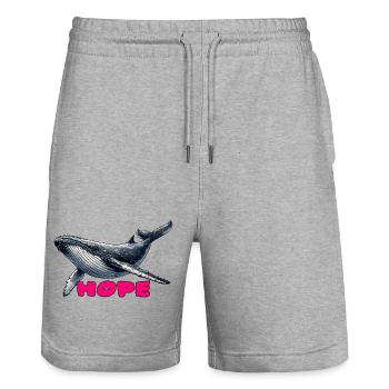 Whales of Hope - Hope - Stanley/Stella Trainer Unisex Organic Jogging Shorts - heather grey - Front - Nik (191cm) & Marisol (170cm)
