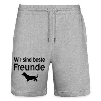 Dackel - Stanley/Stella Unisex Bio Joggingshorts Trainer  - Grau meliert - Vorne - Nik (191cm) & Marisol (170cm)