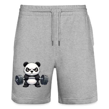Cooler Panda Hantel Fitness Bodybuilder Training - Stanley/Stella Unisex Bio Joggingshorts Trainer  - Grau meliert - Vorne - Nik (191cm) & Marisol (170cm)