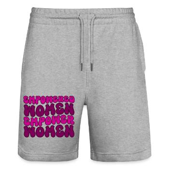 Empowered Women Empower Women Feminist  - Stanley/Stella Trainer Unisex Organic Jogging Shorts - heather grey - Front - Nik (191cm) & Marisol (170cm)