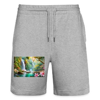 Dschungelwasserfall Traum - Stanley/Stella Unisex Bio Joggingshorts Trainer  - Grau meliert - Vorne - Nik (191cm) & Marisol (170cm)
