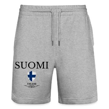 Drapeau de la Finlande, fierté finlandaise - Short de jogging bio TRAINER Stanley/Stella unisexe - gris chiné - Devant - Nik (191cm) & Marisol (170cm)
