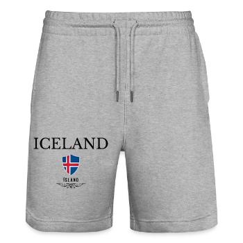 Flag of Iceland, Icelandic pride - Stanley/Stella Trainer Unisex Organic Jogging Shorts - heather grey - Front - Nik (191cm) & Marisol (170cm)