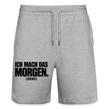 Ich mach das morgen (Ironie) – Lustiger Spruch - Stanley/Stella Unisex Bio Joggingshorts Trainer  - Grau meliert - Vorne - Nik (191cm) & Marisol (170cm)