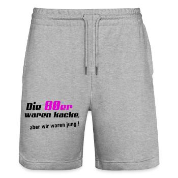 80er waren kacke - Stanley/Stella Unisex Bio Joggingshorts Trainer  - Grau meliert - Vorne - Nik (191cm) & Marisol (170cm)