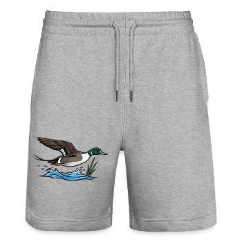 Northern Pintail in Flight Wild Nature - Stanley/Stella Trainer Unisex Organic Jogging Shorts - heather grey - Front - Nik (191cm) & Marisol (170cm)