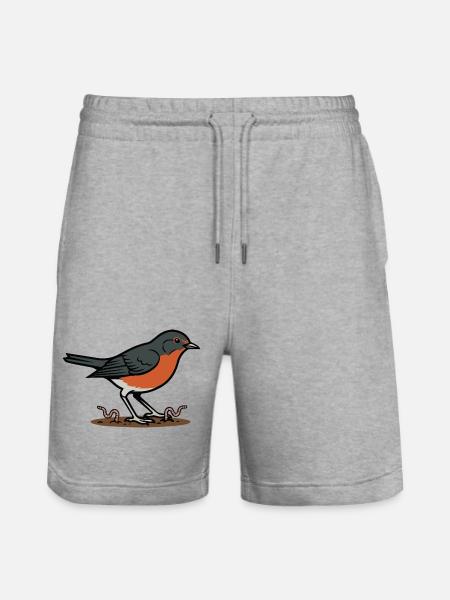 Wild Nature Garden Robin Illustration - Stanley/Stella Trainer Unisex Organic Jogging Shorts - heather grey
