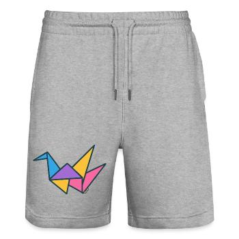 Colorful Origami Crane Geometry - Stanley/Stella Trainer Unisex Organic Jogging Shorts - heather grey - Front - Nik (191cm) & Marisol (170cm)