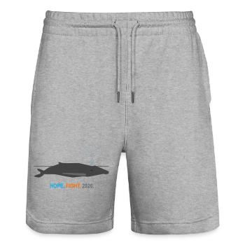 Design minimaliste Whale HOPE FIGHT 2026 - Short de jogging bio TRAINER Stanley/Stella unisexe - gris chiné - Devant - Nik (191cm) & Marisol (170cm)