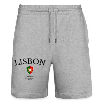 Souvenir Lissabon, elegantes Design Lissabon - Stanley/Stella Unisex Bio Joggingshorts Trainer  - Grau meliert - Vorne - Nik (191cm) & Marisol (170cm)