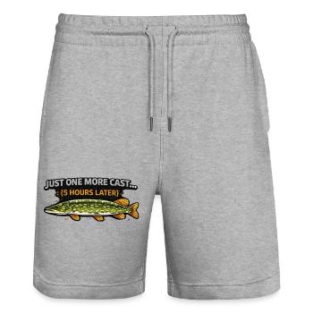 Just One More Cast Funny Pike Fishing - Stanley/Stella Trainer Unisex Organic Jogging Shorts - heather grey - Front - Nik (191cm) & Marisol (170cm)