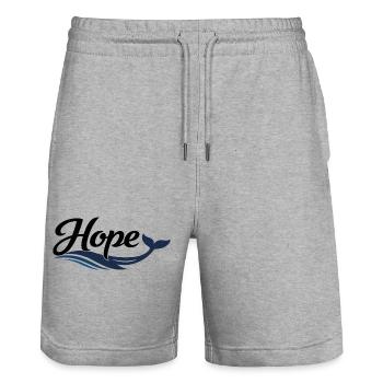 Logo de la vague océanique de la baleine Hope - Short de jogging bio TRAINER Stanley/Stella unisexe - gris chiné - Devant - Nik (191cm) & Marisol (170cm)