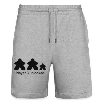 Player 3 Unlocked: Board game family - Stanley/Stella Trainer Unisex Organic Jogging Shorts - heather grey - Front - Nik (191cm) & Marisol (170cm)