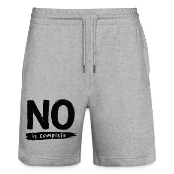 No is complete Funny Saying Statement - Stanley/Stella Trainer Unisex Organic Jogging Shorts - heather grey - Front - Nik (191cm) & Marisol (170cm)