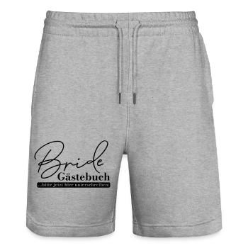 Bride Gästebuch Shirt – JGA Unterschriften T-Shirt - Stanley/Stella Unisex Bio Joggingshorts Trainer  - Grau meliert - Vorne - Nik (191cm) & Marisol (170cm)