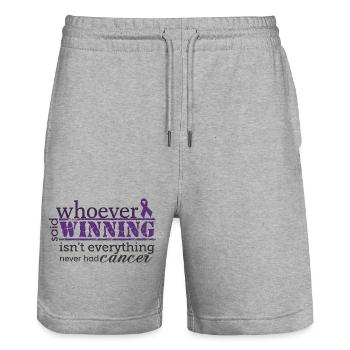 Winning Is Everything Cancer Awareness - Stanley/Stella Trainer Unisex Organic Jogging Shorts - heather grey - Front - Nik (191cm) & Marisol (170cm)