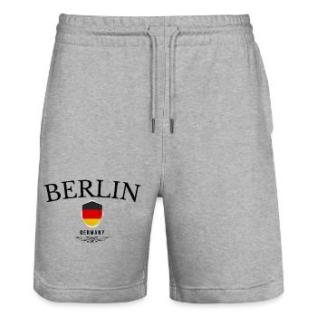 Berliner Souvenir, elegantes Design Berlin - Stanley/Stella Unisex Bio Joggingshorts Trainer  - Grau meliert - Vorne - Nik (191cm) & Marisol (170cm)